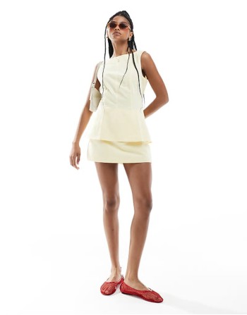 linen blend waistcoat and skort co ord in buttermilk