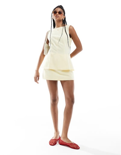 linen blend waistcoat and skort co ord in buttermilk
