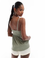 crochet detail cami swing top in sage green