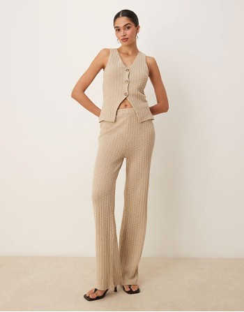 co-ord knit sveless waistcoat and trousers in stone