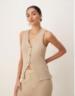 co-ord knit sveless waistcoat and trousers in stone