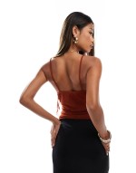 floaty sheer mesh cowl front cami top in rust