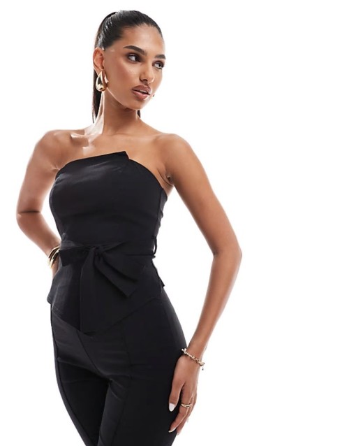 exclusive bengaline bandeau crop top co-ord in black