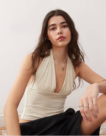 cupro longline slinky halter top in cream
