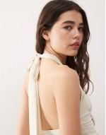 cupro longline slinky halter top in cream