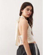 cupro longline slinky halter top in cream