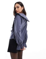 oversized collar fitted shirt in brown check