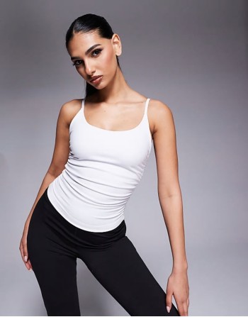 soft touch cami with ruched side and inner bra in white