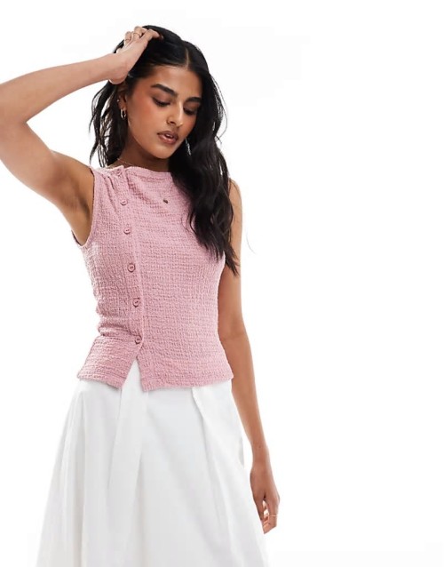 asymmetric textured waistcoat in pink