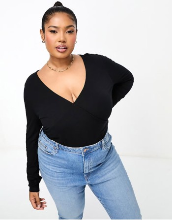 Curve long sve wrap top in black