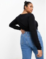 Curve long sve wrap top in black