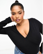Curve long sve wrap top in black