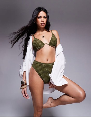 Premium Lizzie seersucker bikini in khaki
