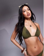 Premium Lizzie seersucker bikini in khaki