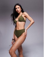 Premium Lizzie seersucker bikini in khaki