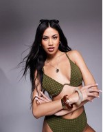 Premium Lizzie seersucker bikini in khaki
