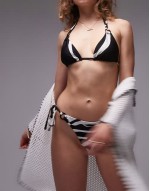 printed bikini set with ring detail in black and white