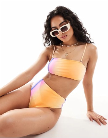Lightweight ombre bralette bikini top and high waisted bikini bottom co-ord in blazin
