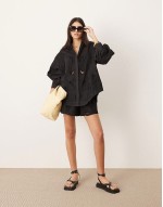 broderie cut work boxy shorts co-ord in black