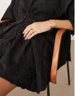 broderie cut work boxy shorts co-ord in black