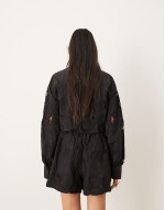 broderie cut work boxy shorts co-ord in black
