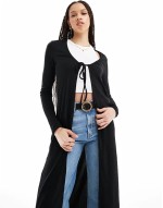 tie front maxi cardigan in black