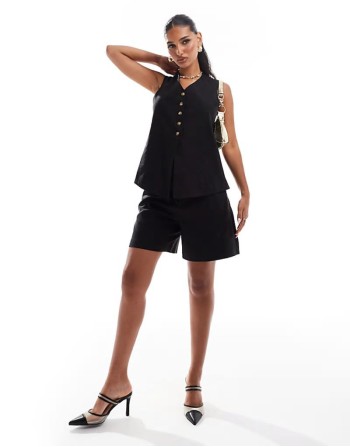 Premium bermuda linen short co-ord in black
