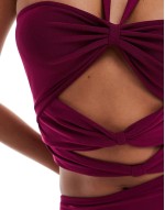 exclusive mesh cut out halterneck mini dress in purple