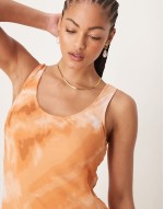 Tall chiffon scoop neck midi slip dress in orange tie dye print