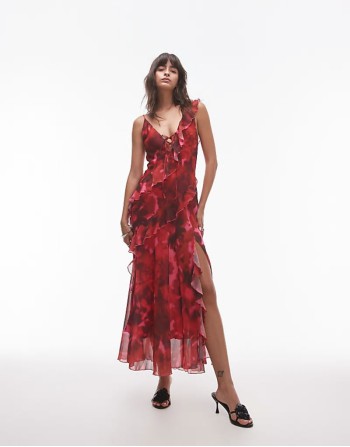 maxi slip dress with frills