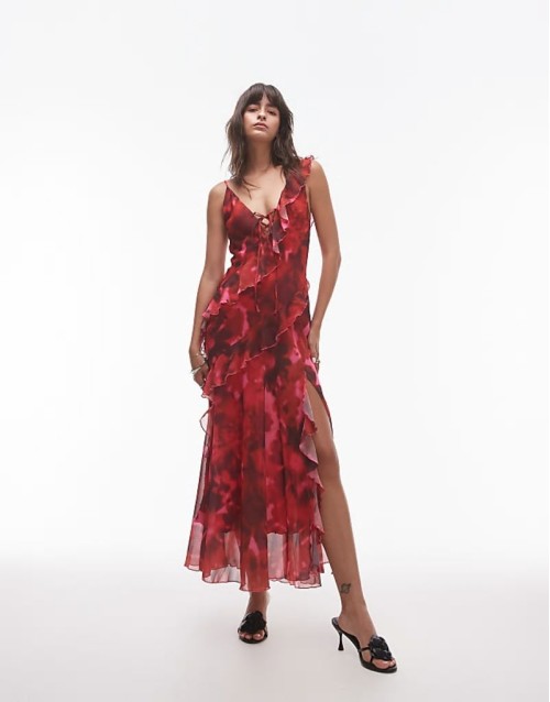 maxi slip dress with frills