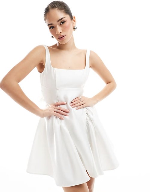 Bridal bow back square neck mini dress in ivory