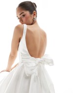 Bridal bow back square neck mini dress in ivory