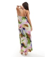 high neck plisse maxi dress in abstract swirl print