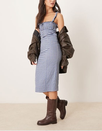 lucinda gingham midi dress in indigo