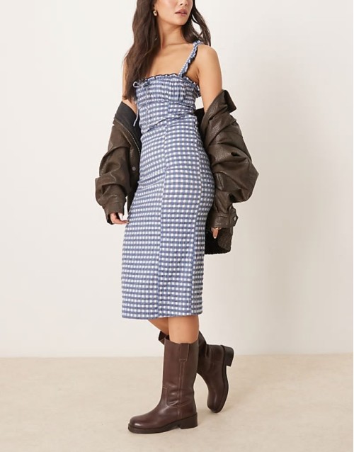 lucinda gingham midi dress in indigo