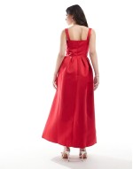 exclusive heavy satin cami corset maxi dress in red