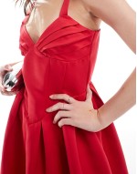 exclusive heavy satin cami corset maxi dress in red