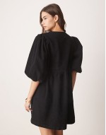 tie front mini dress in corduroy in black
