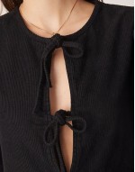 tie front mini dress in corduroy in black
