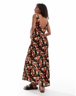slash neck scoop back maxi dress in strawberry floral print