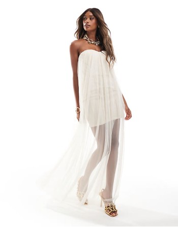 bandeau tulle maxi dress in ecru