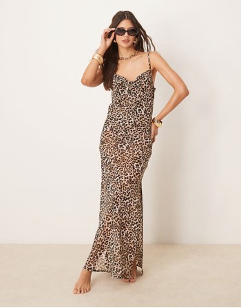 cowl neck maxi beach dress in leopard print