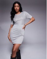 metallic knitted bodycon mini dress in silver