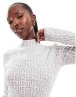 Simmi high neck knitted mini dress in grey geo print