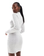 Simmi high neck knitted mini dress in grey geo print