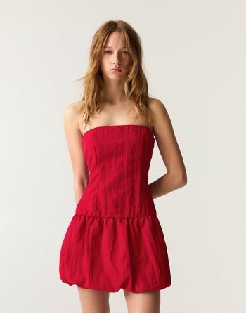 x Dixie D'Amelio bandeau puff ball mini dress in red