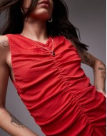 drop waist ruched maxi dress in red