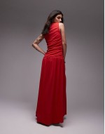 drop waist ruched maxi dress in red