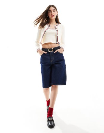 knitted bandeau & split front cardigan with tipping detail co-ord in